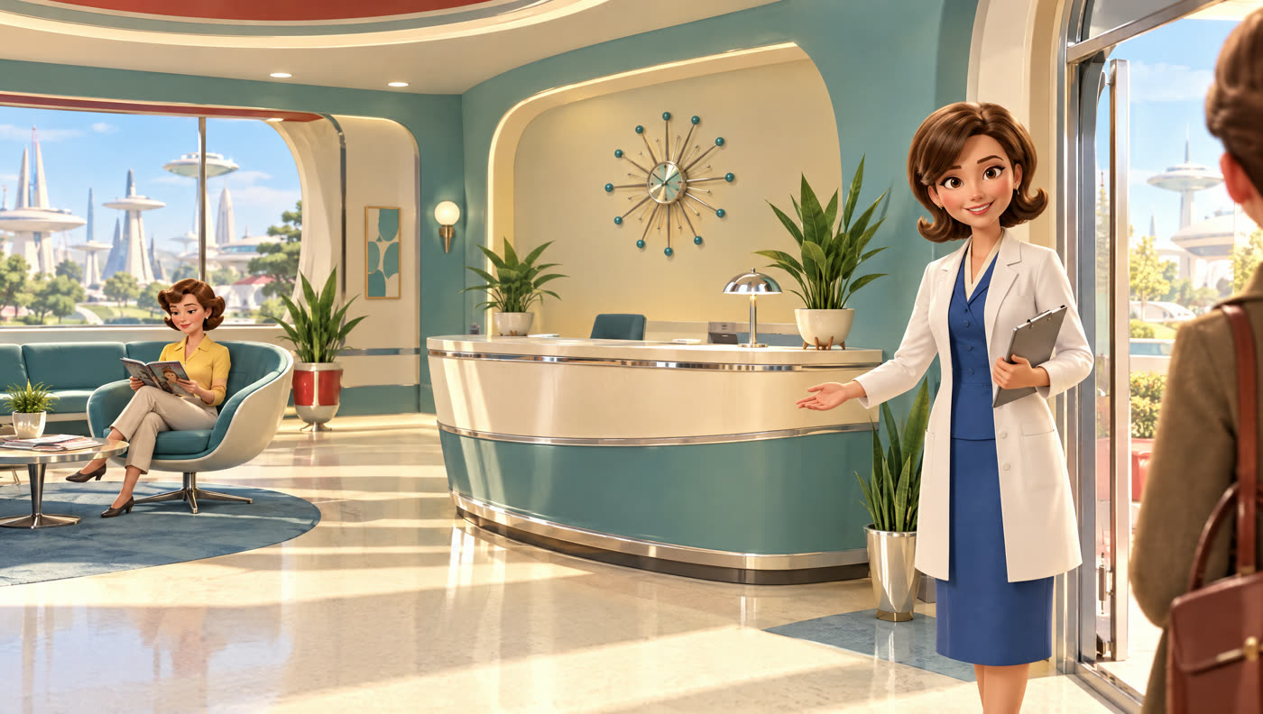 A calm clinic lobby of tomorrow