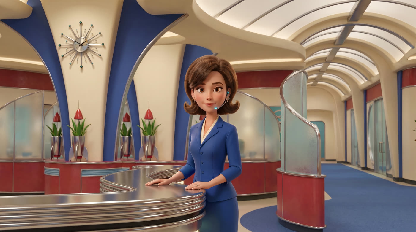 The Desk: a receptionist at a chrome front desk